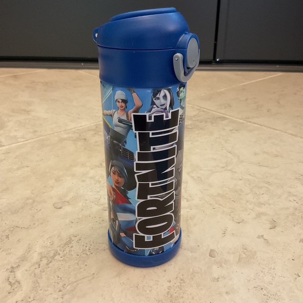 Fortnite Stainless Steel Water Bottle Blue Flip Top Lid Skull Trooper Llama 18oz